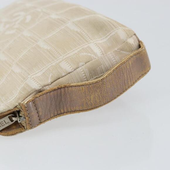 CHANEL New Travel Line Pouch Nylon Beige CC Auth 148196